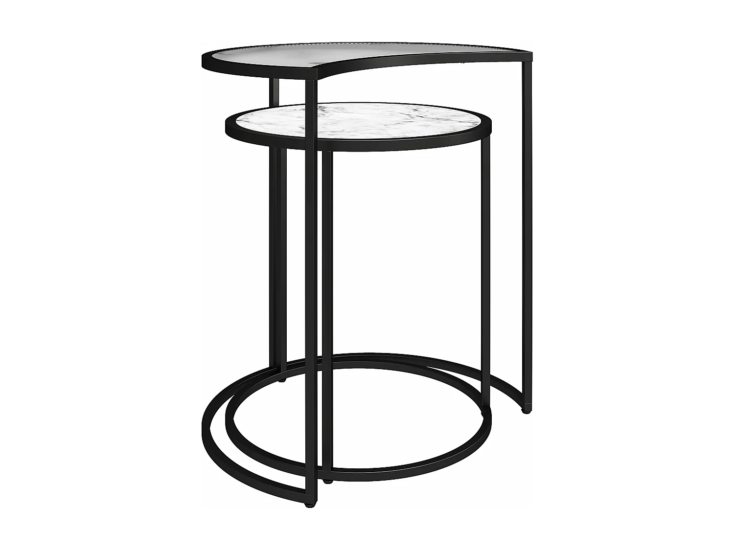 Tables gigognes en verre marbre blanc et piètement en métal noir