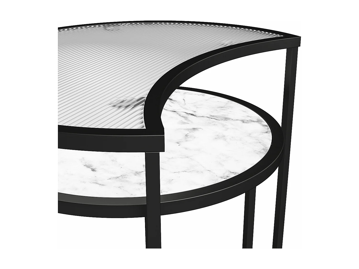 Tables gigognes en verre marbre blanc et piètement en métal noir