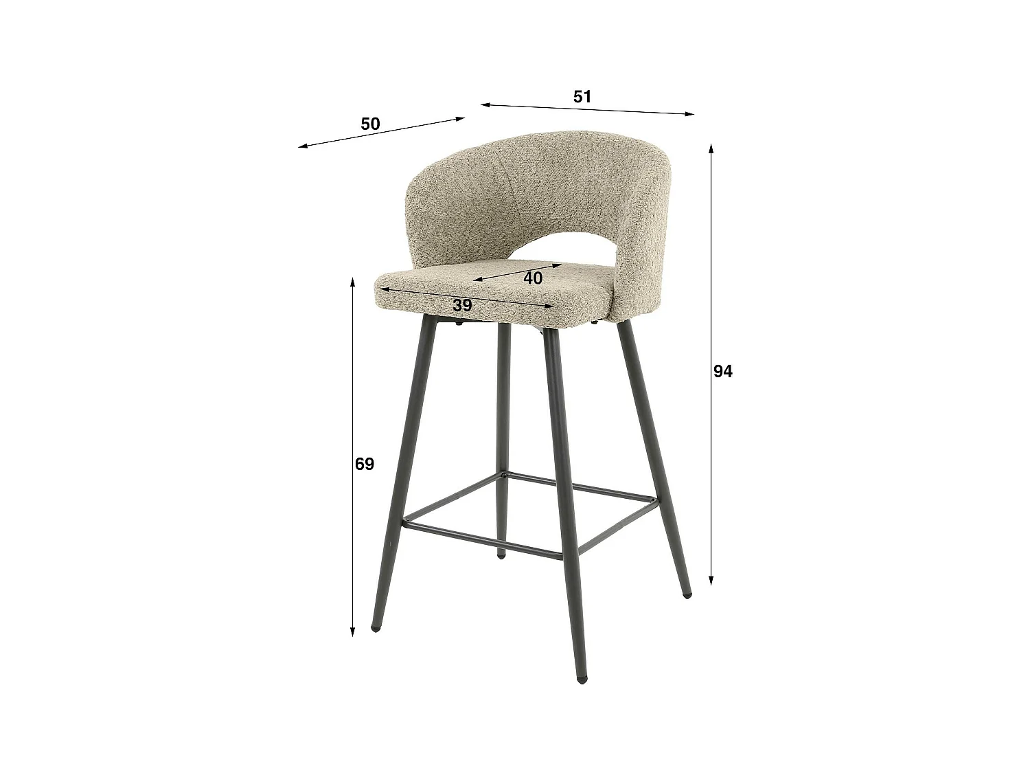 Tabouret de bar beige sable en velours tissé avec dossier ouvert (lot de 2) GALWAY