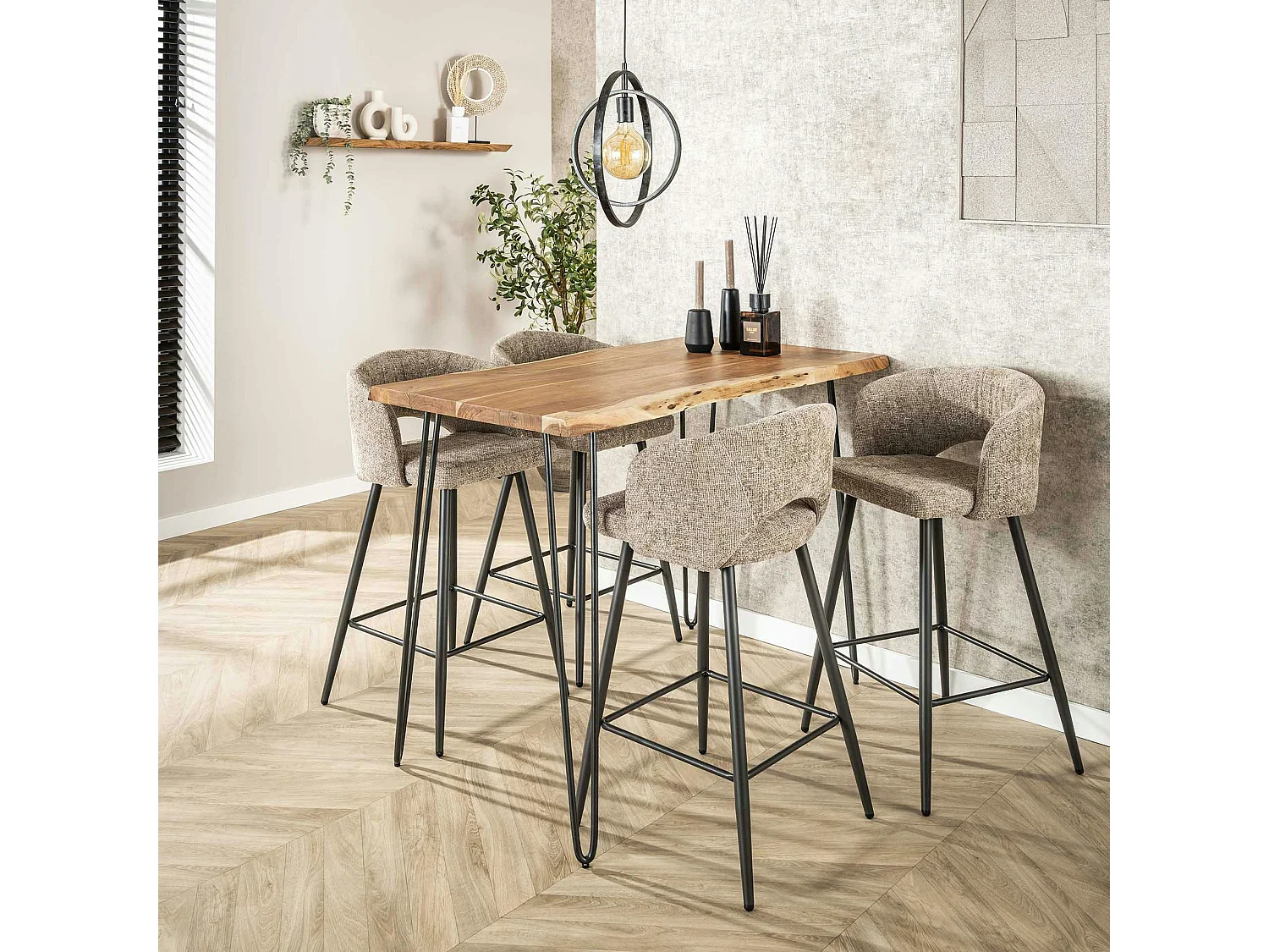Tabouret de bar beige sable en velours tissé avec dossier ouvert (lot de 2) GALWAY