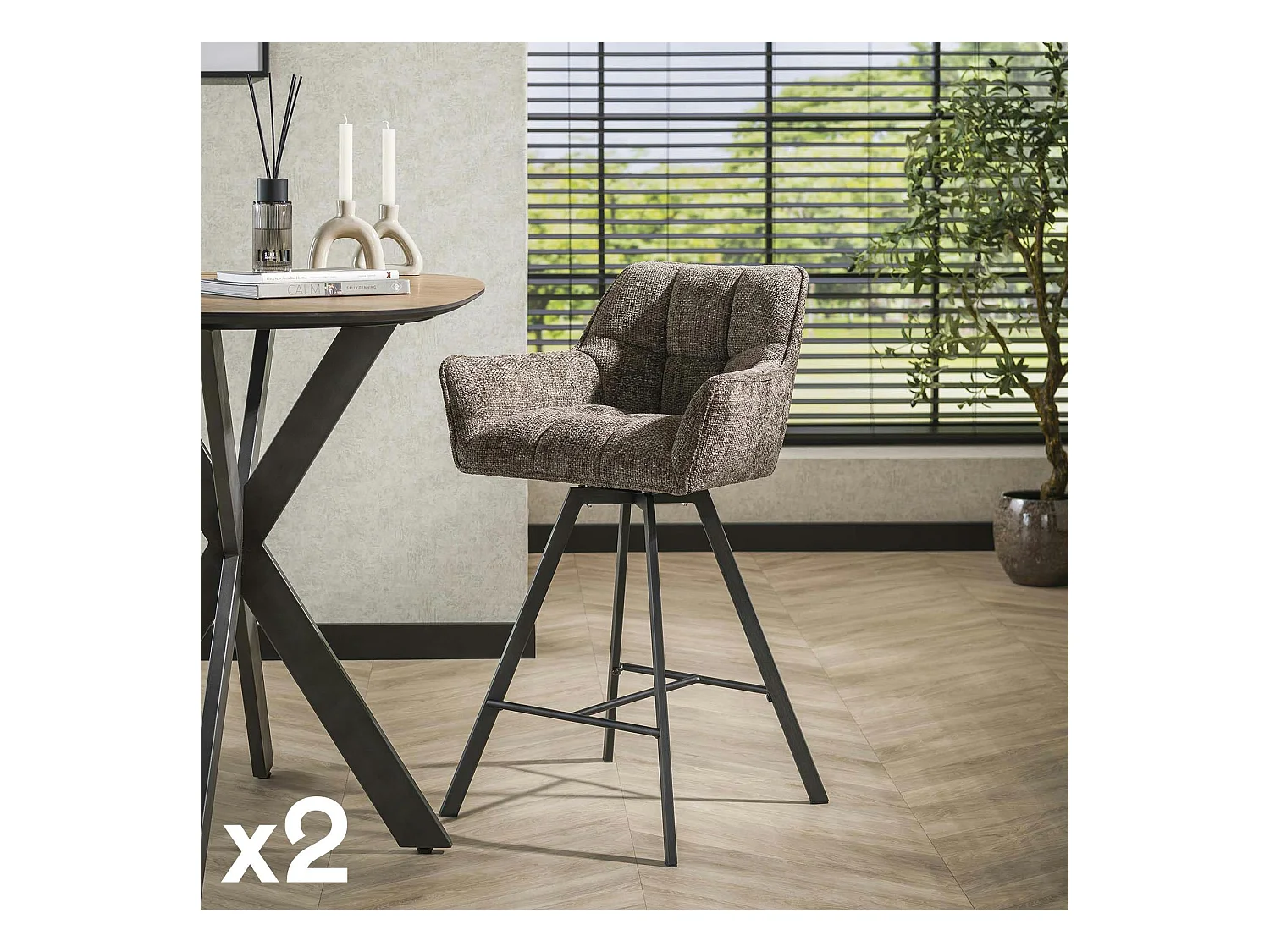 Chaise de bar pivotante en velours texturé taupe (lot de 2) MELBOURNE