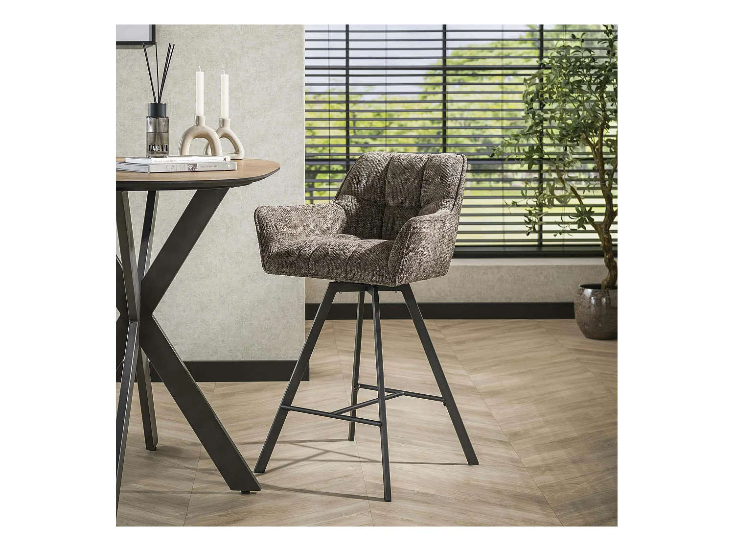 Chaise de bar pivotante en velours texturé taupe (lot de 2) MELBOURNE