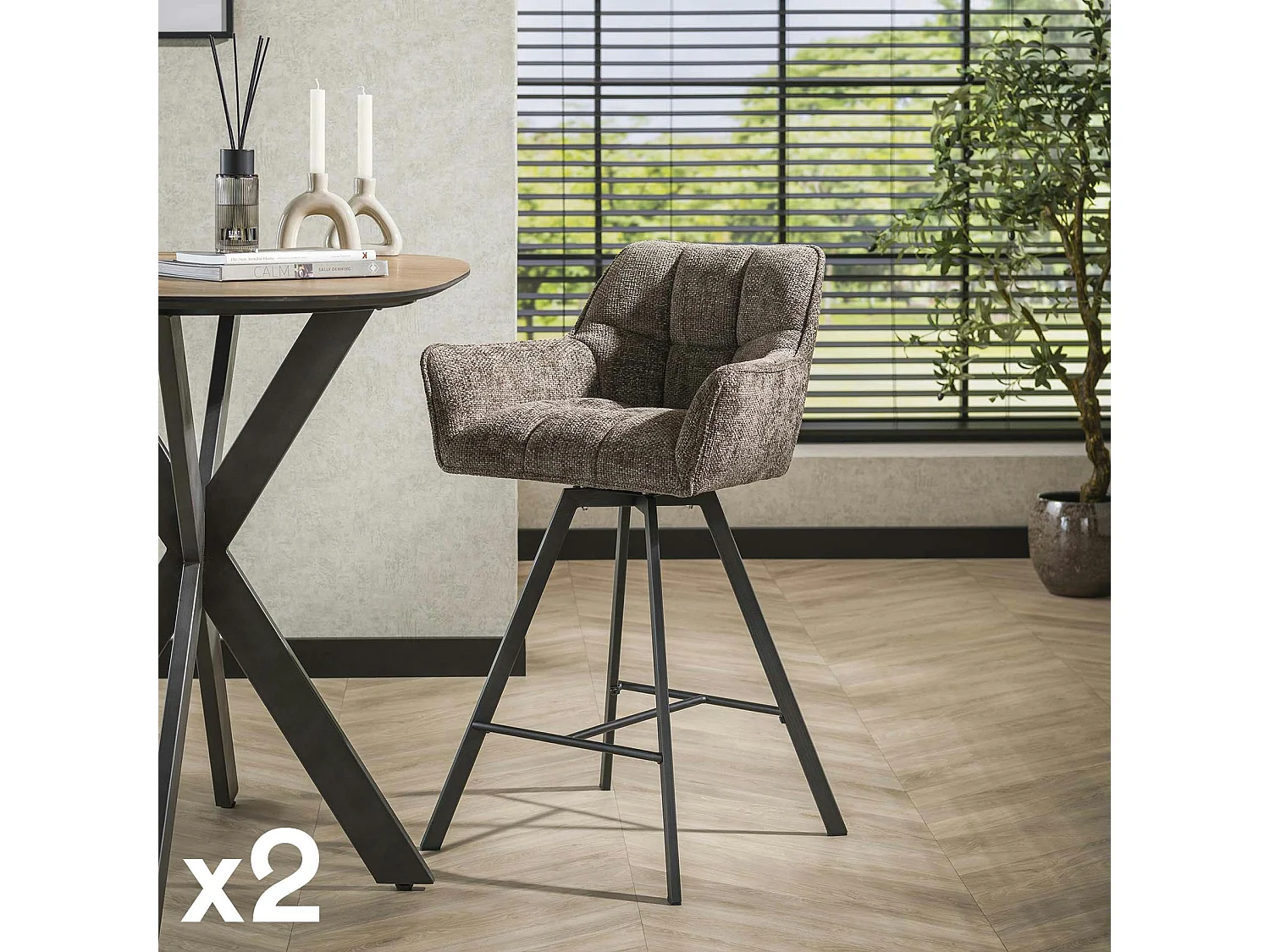 Chaise de bar pivotante en velours texturé taupe (lot de 2) MELBOURNE