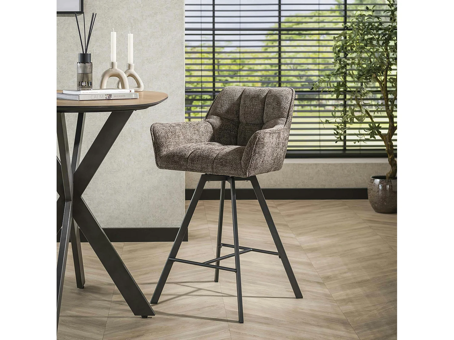 Chaise de bar pivotante en velours texturé taupe (lot de 2) MELBOURNE