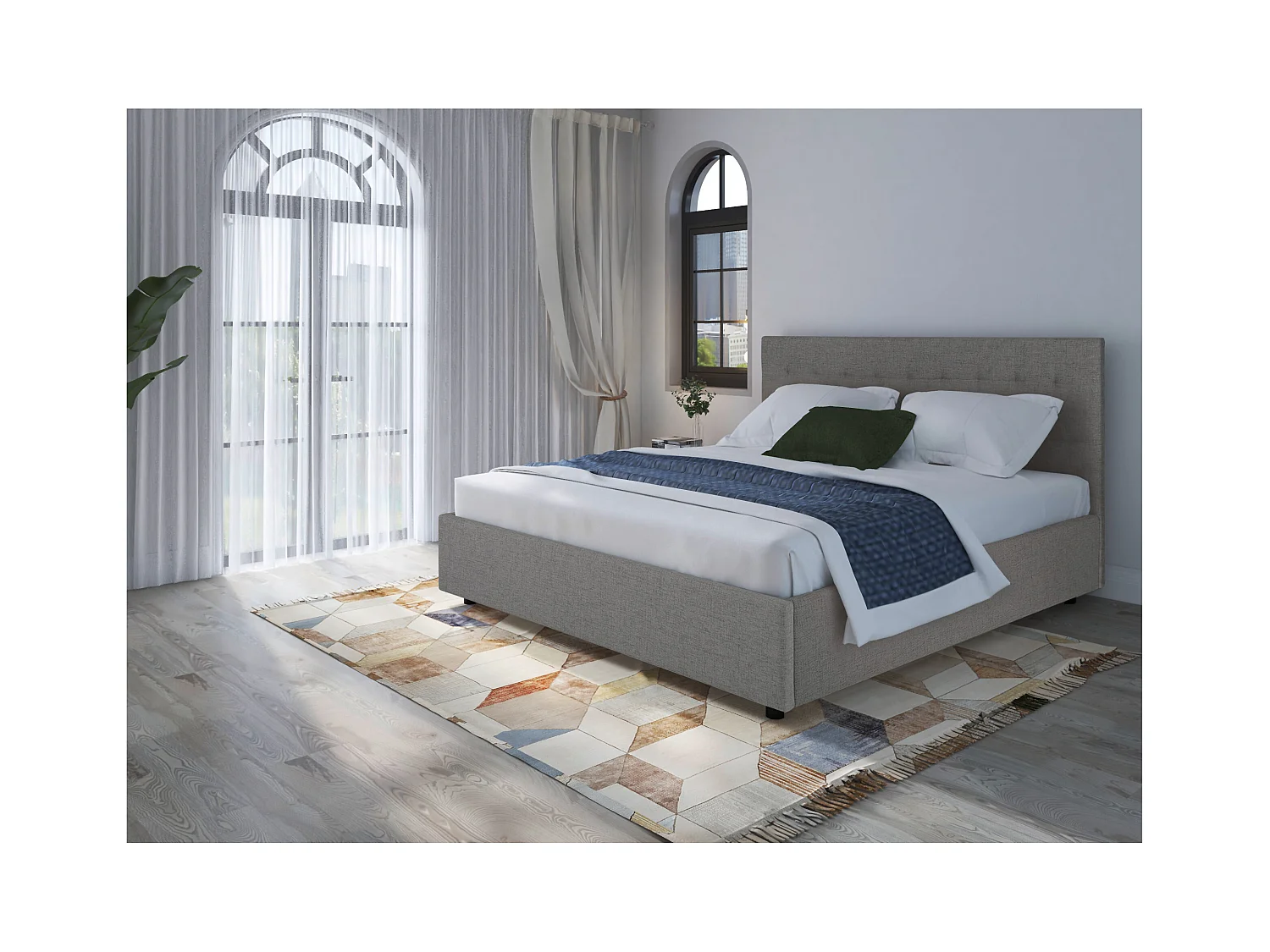 Hamar | Lit en tissu structuré gris