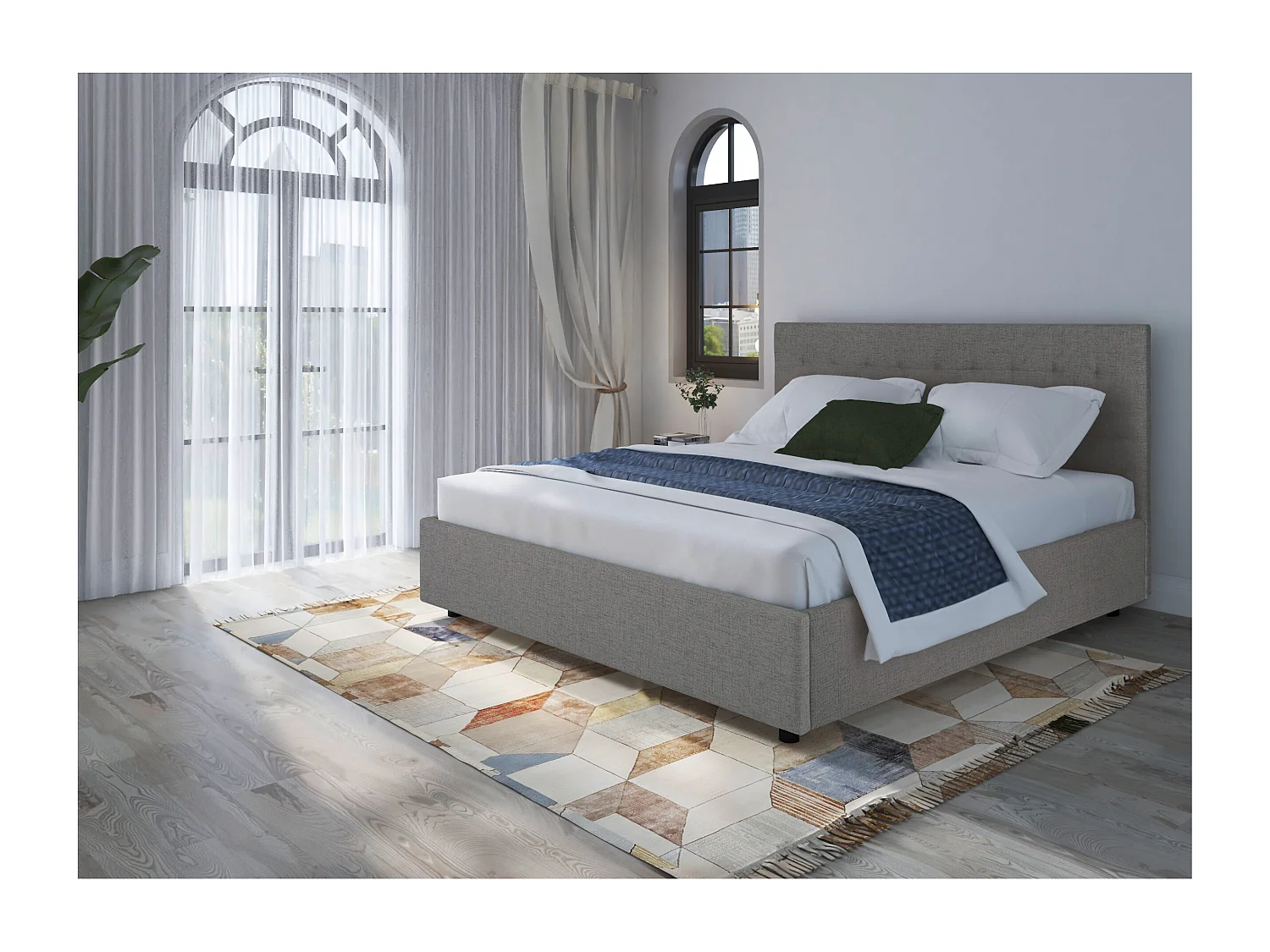 Hamar | Lit en tissu structuré gris