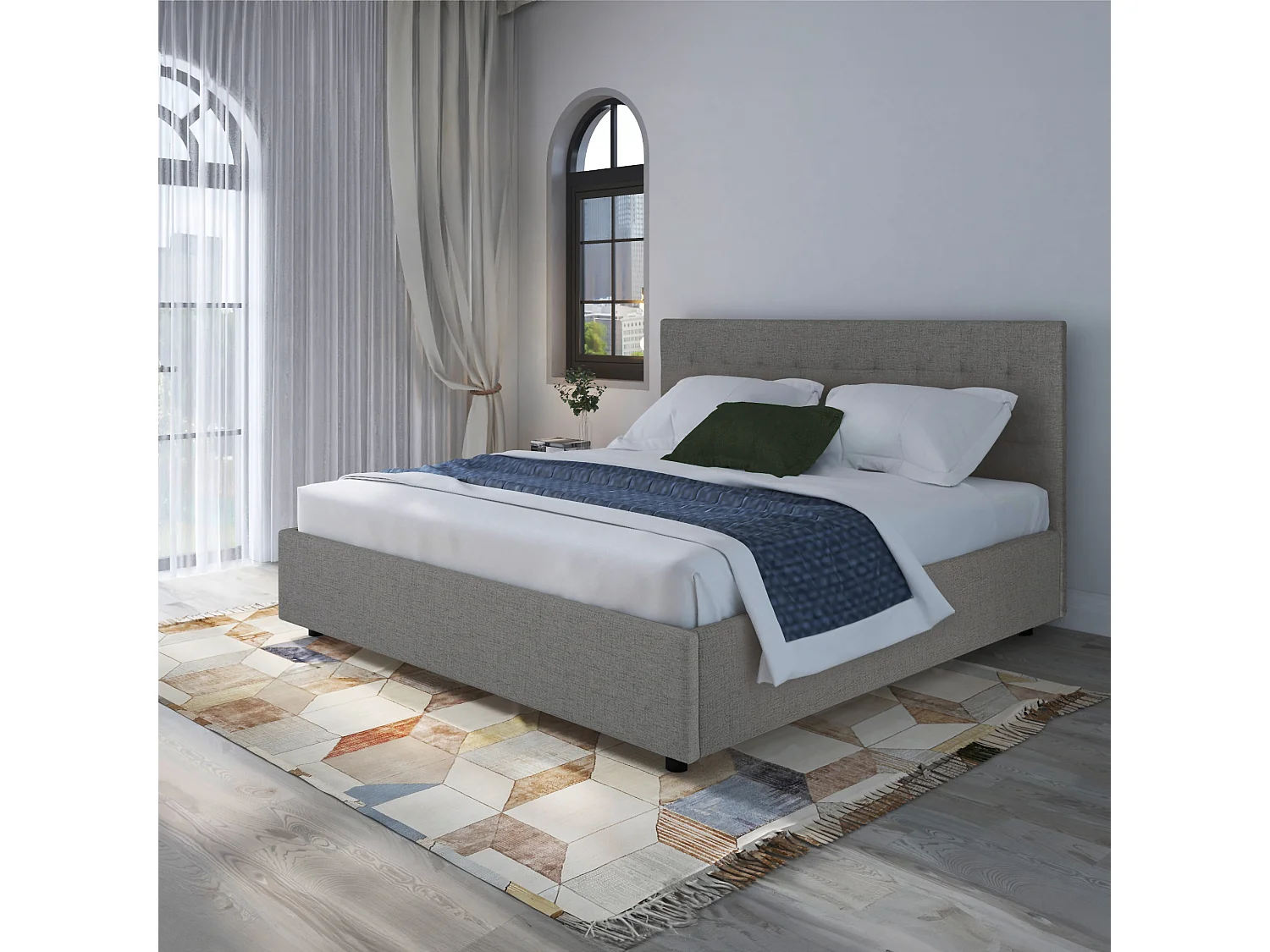 Hamar | Lit en tissu structuré gris