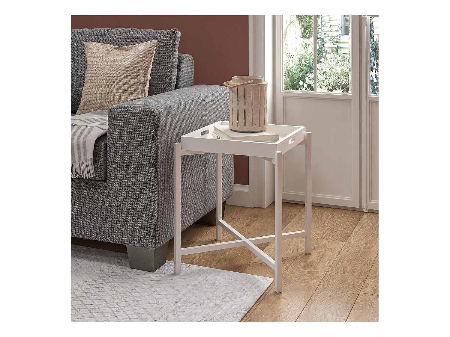 Poly | Table d'appoint avec plateau amovible en MDF blanc