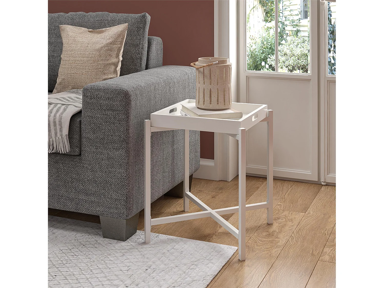 Poly | Table d'appoint avec plateau amovible en MDF blanc