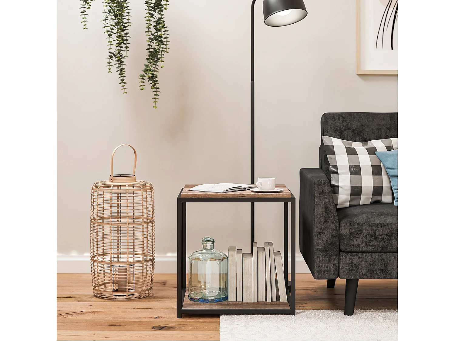 Quincy | Table d'appoint avec 1 étagère en panneaux de partic. mélaminés chêne