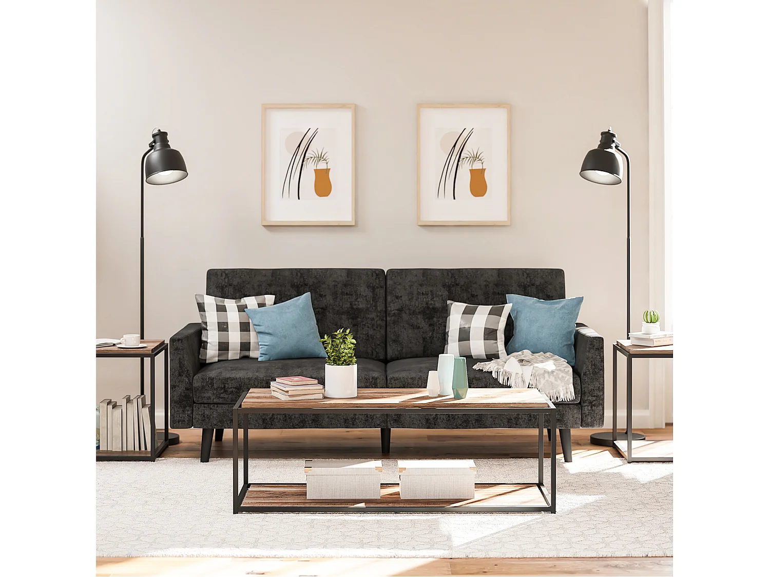 Quincy | Table d'appoint avec 1 étagère en panneaux de partic. mélaminés chêne