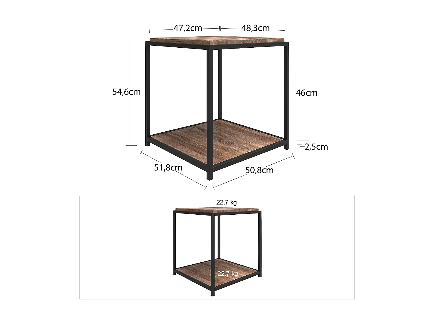 Quincy | Table d'appoint avec 1 étagère en panneaux de partic. mélaminés chêne
