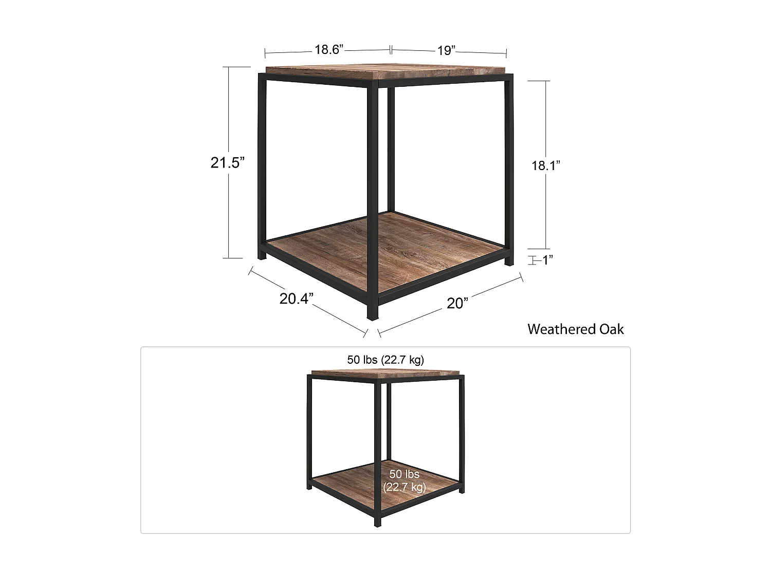 Quincy | Table d'appoint avec 1 étagère en panneaux de partic. mélaminés chêne