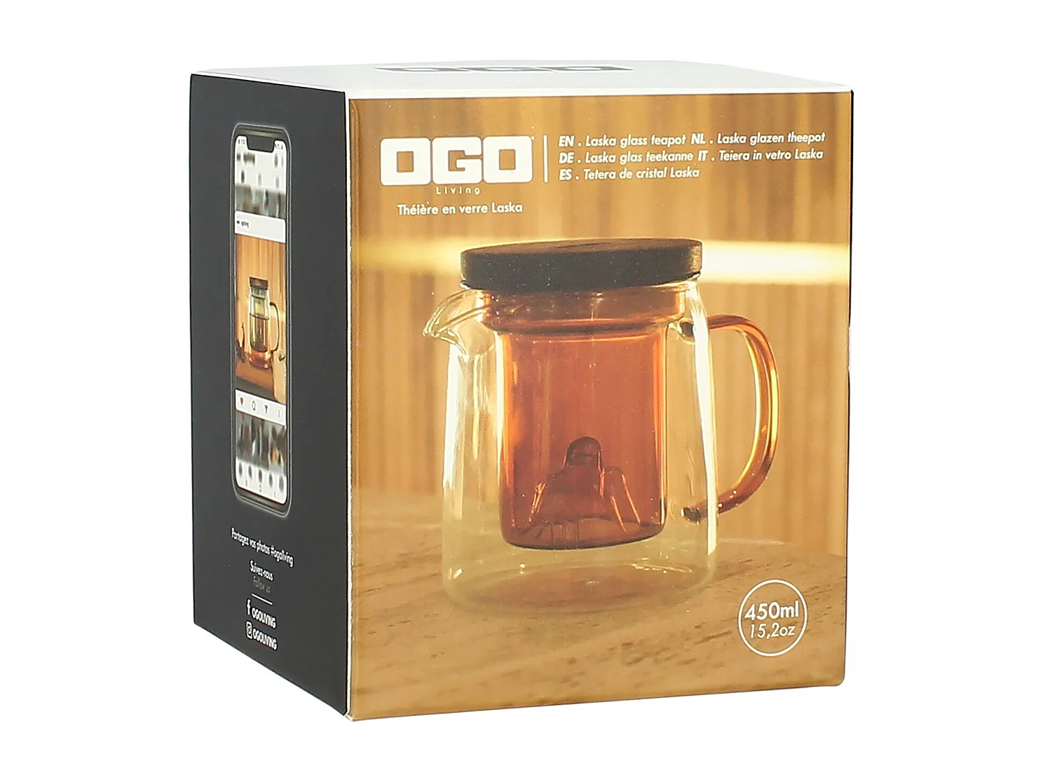 Ogo Living - Theiere Laska 450ml Verre Borosilicate Avec Anse Et Infuseur Ambre