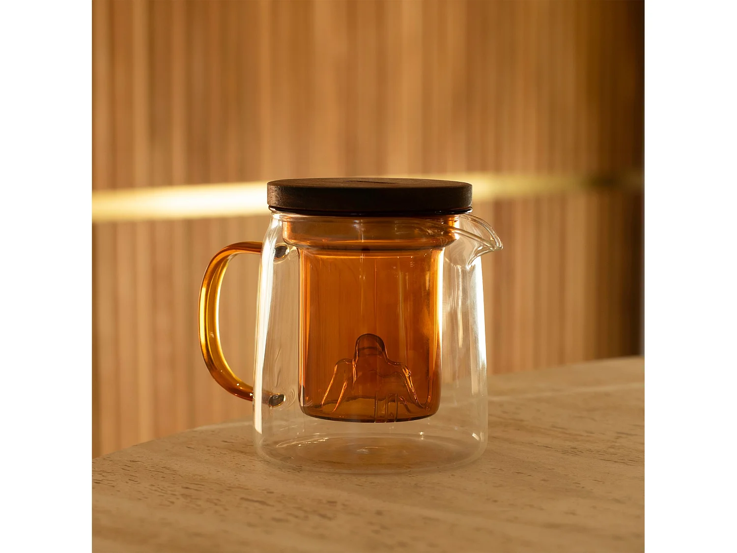 Ogo Living - Theiere Laska 450ml Verre Borosilicate Avec Anse Et Infuseur Ambre