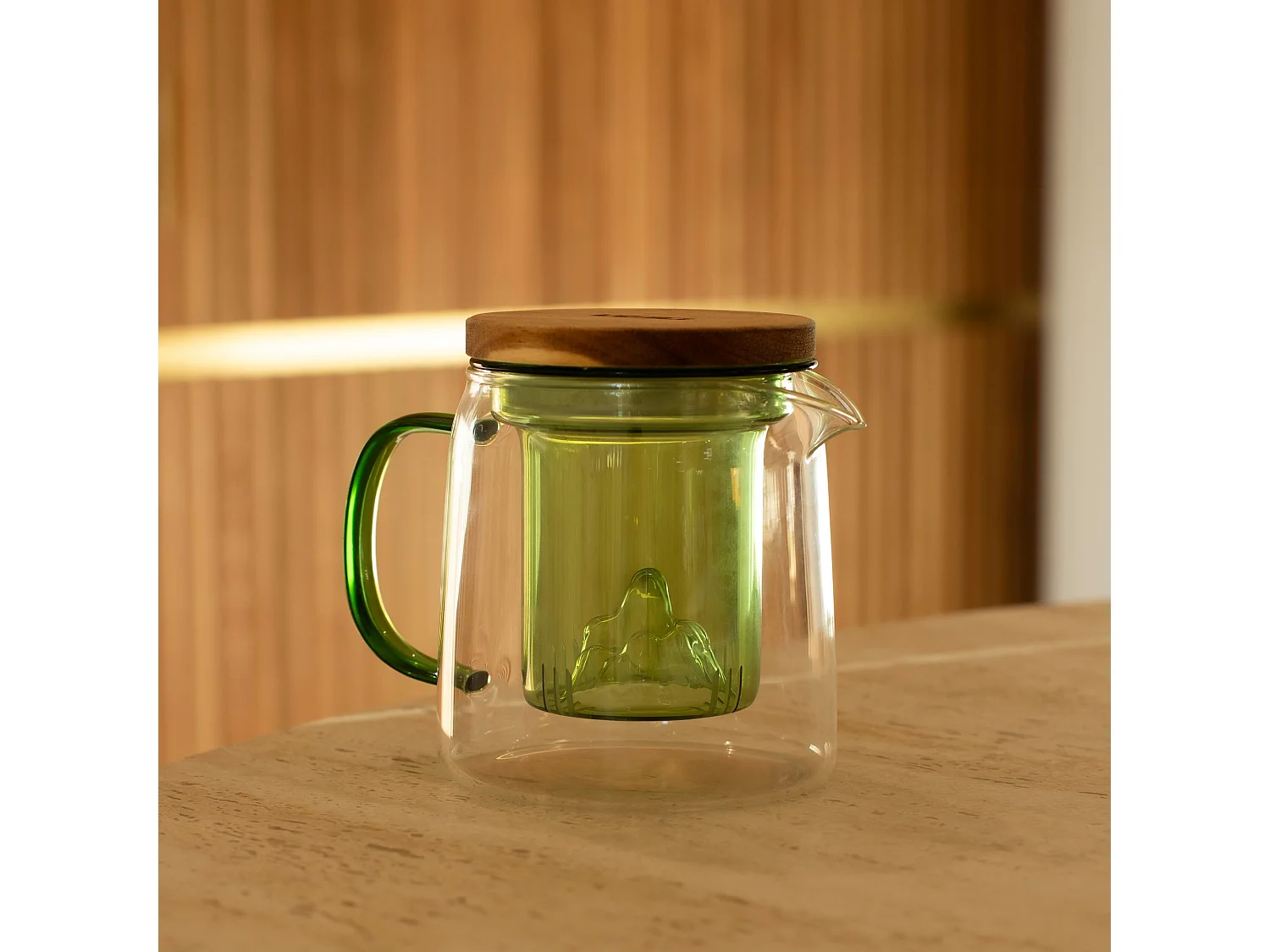 Ogo Living - Theiere Laska 450ml En Verre Borosilicate Avec Anse Et Infuseur Vert