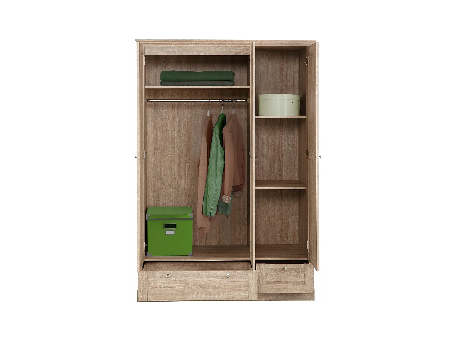 Kledingkast 3 Deurs 2 Laden Eiken 3 Deurs