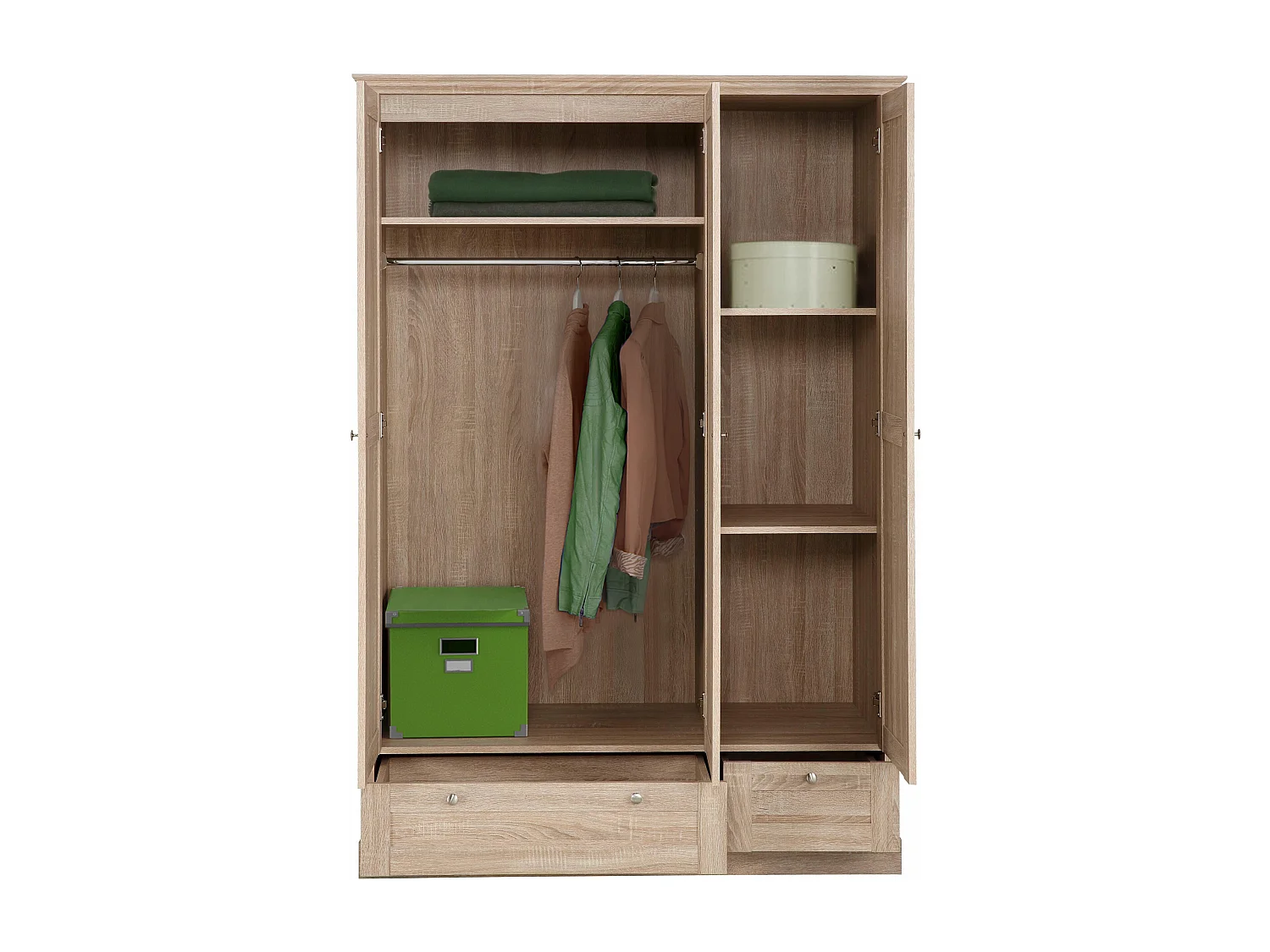 Binz | Armoire à 3 portes et 2 tiroirs en chêne