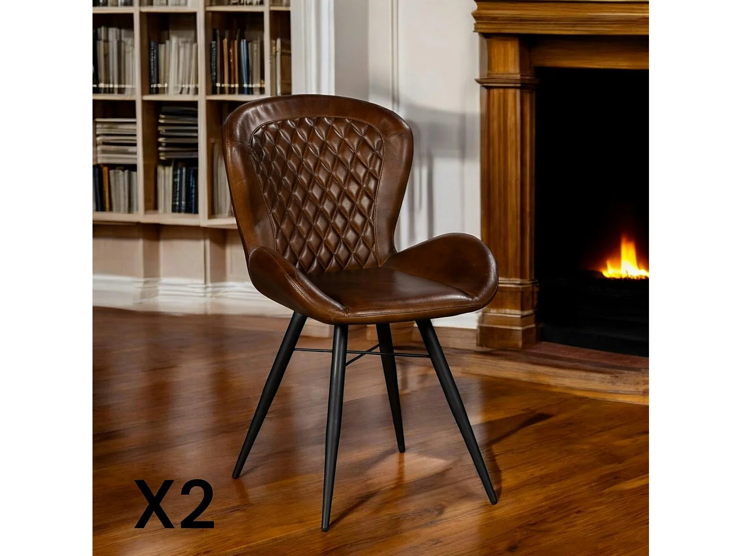 Chaise en cuir marron avec motif losange (lot de 2) MASSA