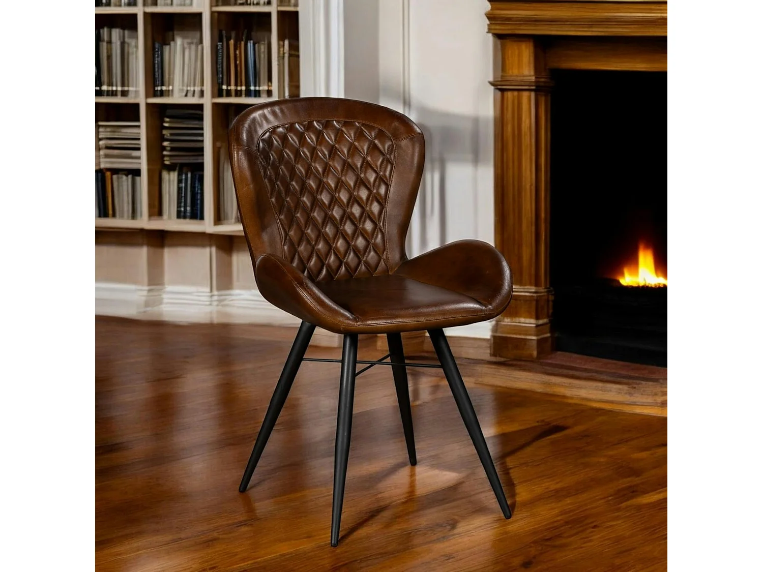 Chaise en cuir marron avec motif losange (lot de 2) MASSA