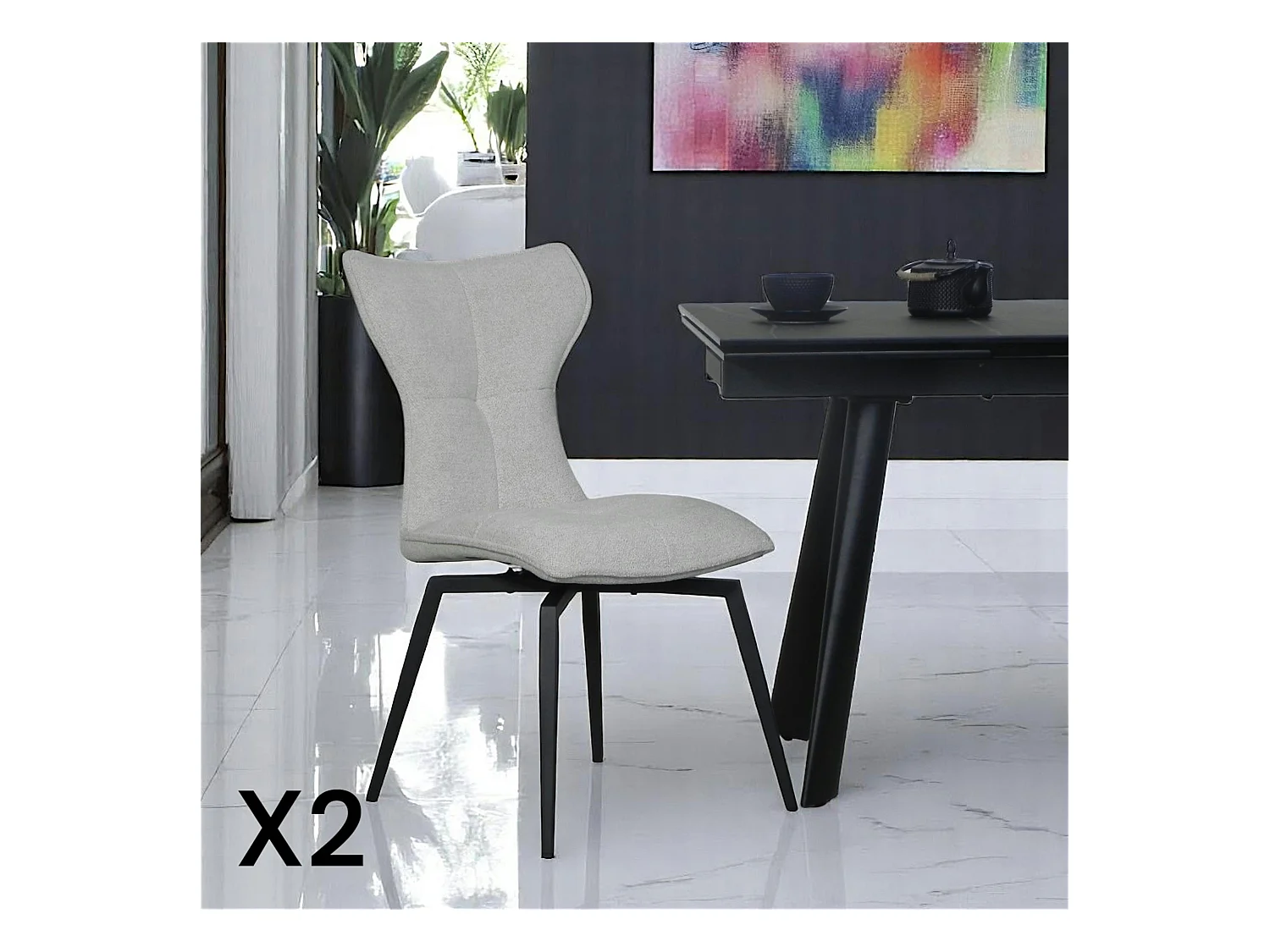 Chaise beige pivotante en velours avec passepoil (lot de 2) LOMBARDIE