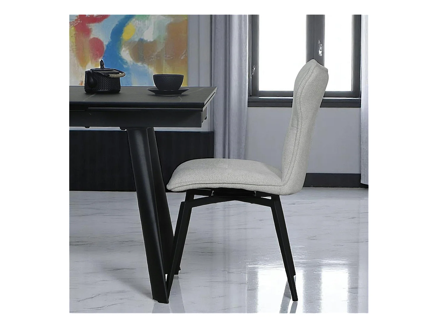 Chaise beige pivotante en velours avec passepoil (lot de 2) LOMBARDIE