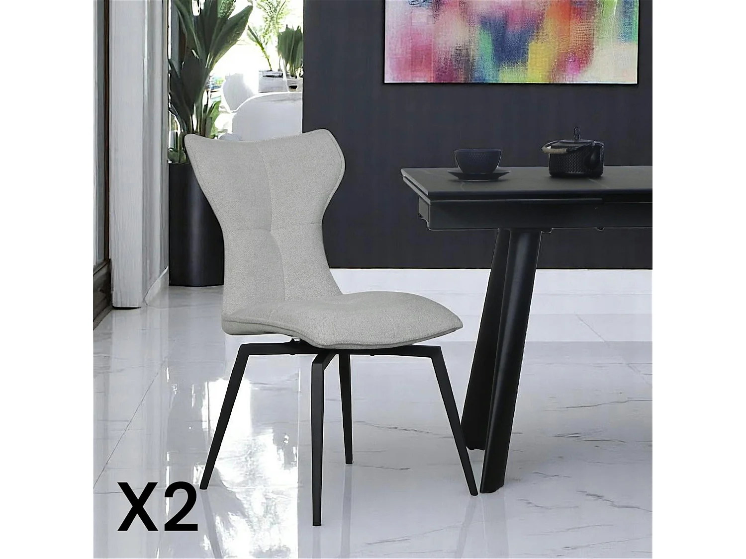 Chaise beige pivotante en velours avec passepoil (lot de 2) LOMBARDIE