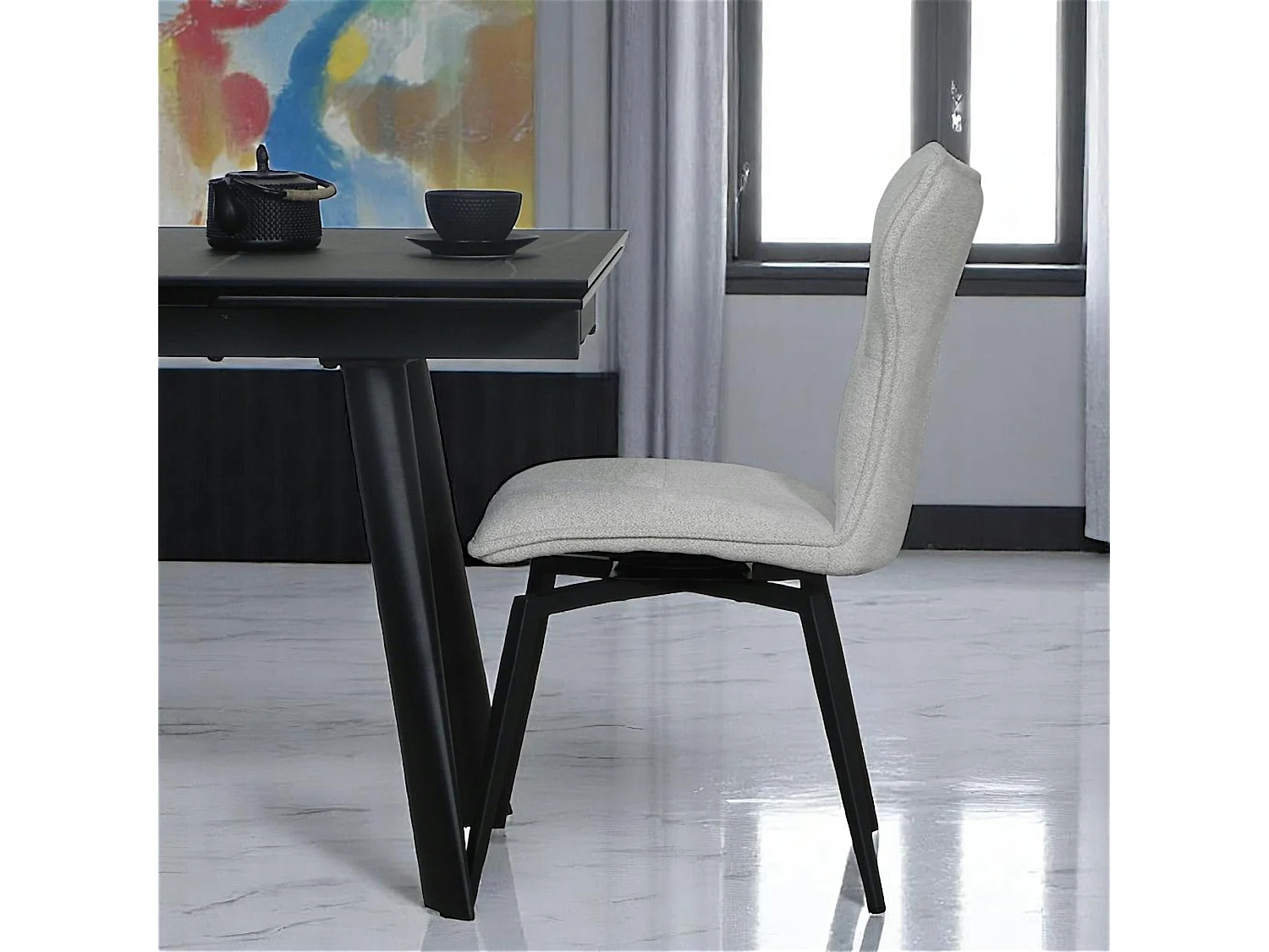 Chaise beige pivotante en velours avec passepoil (lot de 2) LOMBARDIE