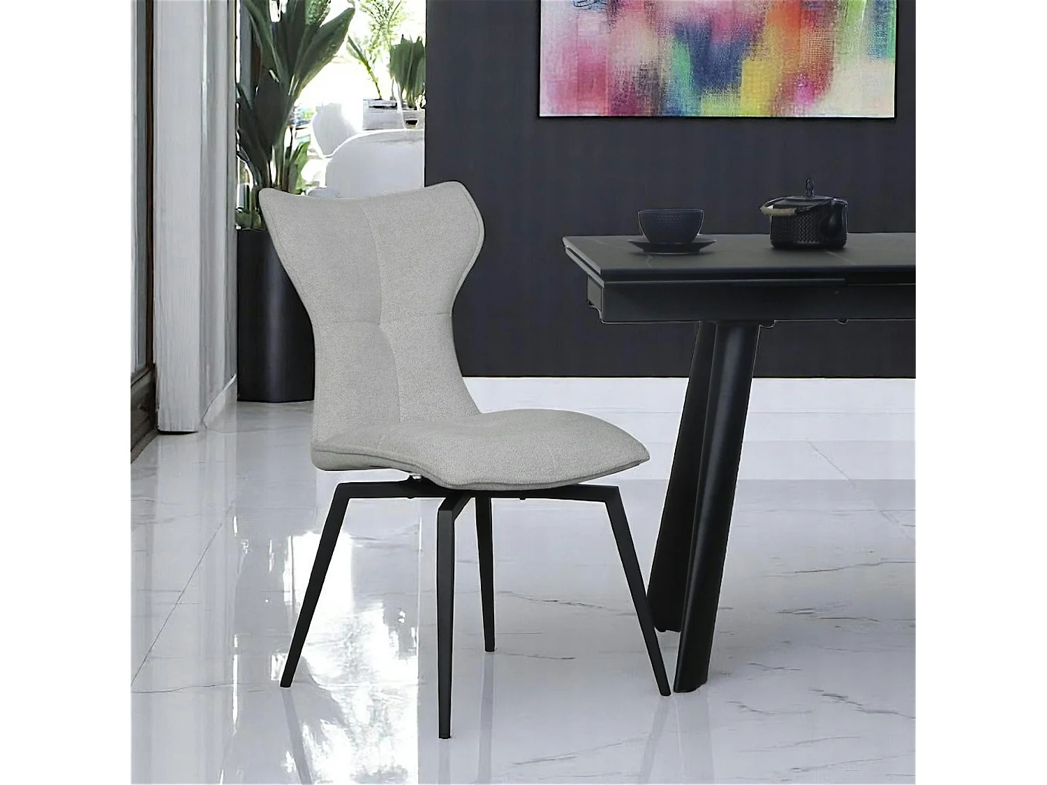 Chaise beige pivotante en velours avec passepoil (lot de 2) LOMBARDIE