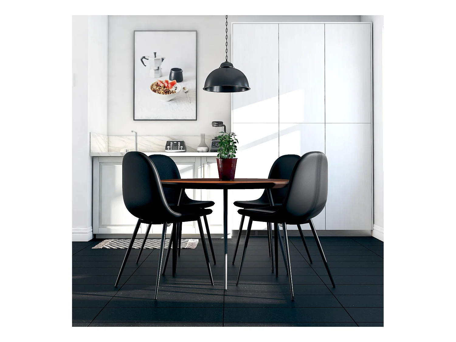 Calvin | Lot de 4 chaises de salle à manger en simili cuir noir