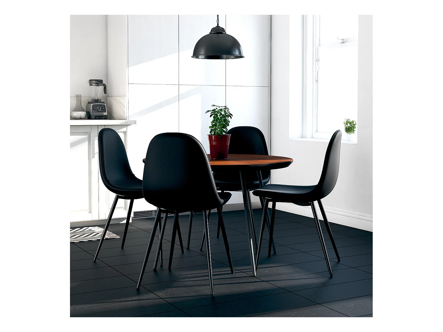 Calvin | Lot de 4 chaises de salle à manger en simili cuir noir