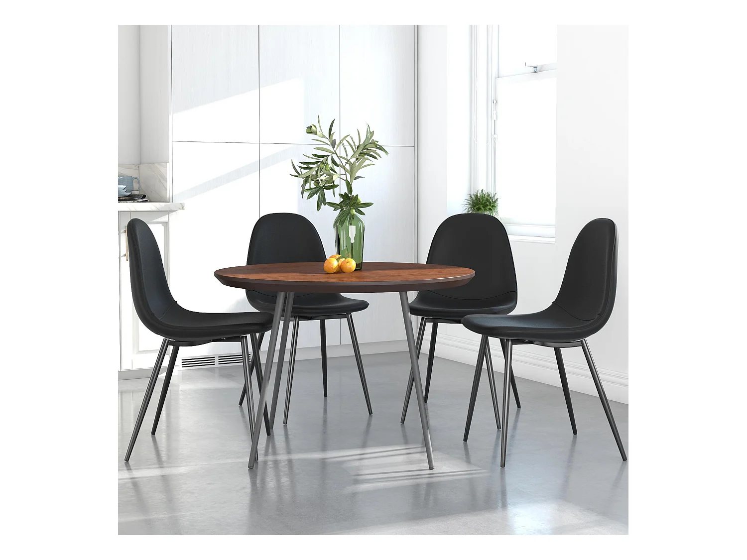 Calvin | Lot de 4 chaises de salle à manger en simili cuir noir