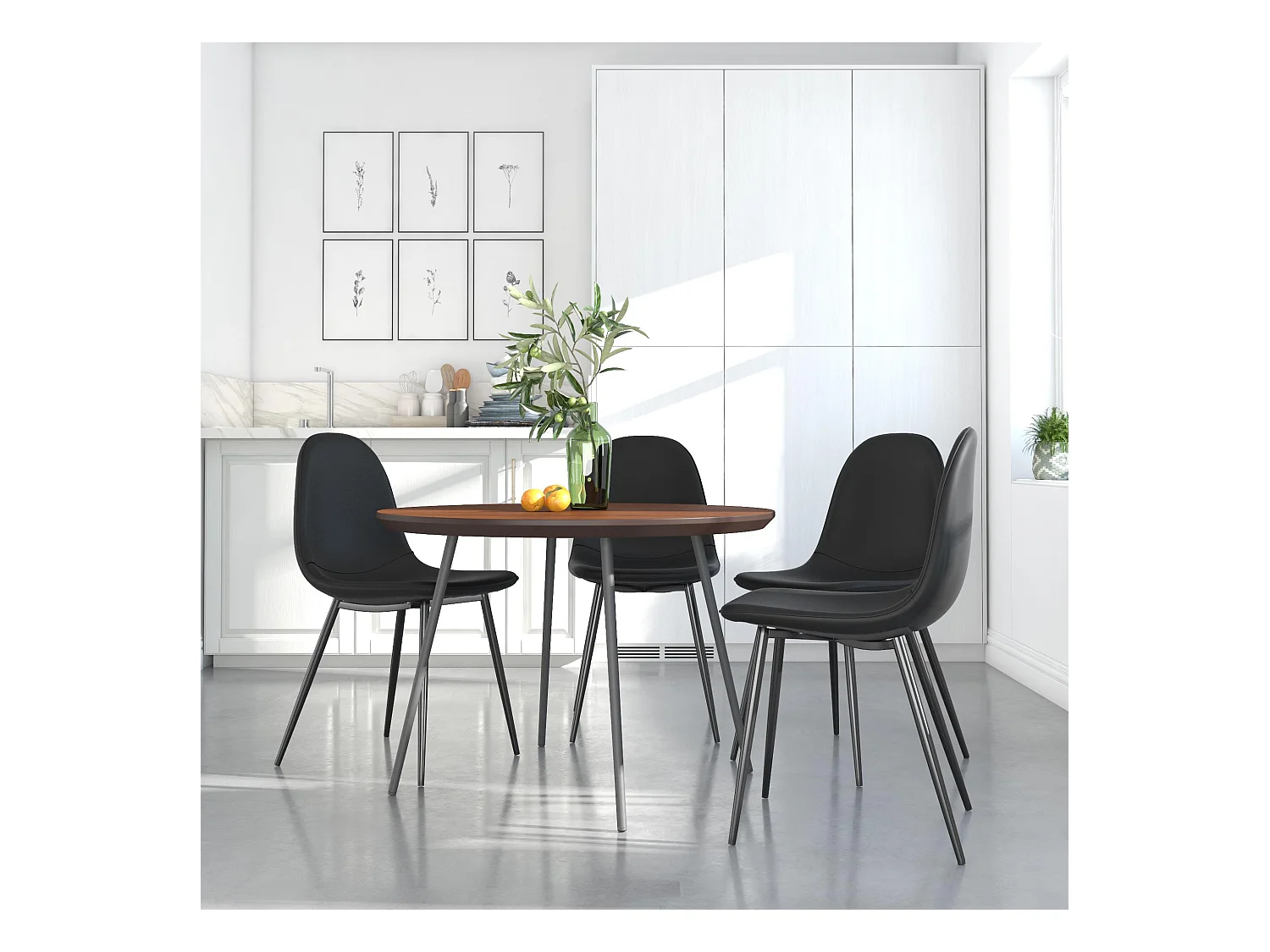 Calvin | Lot de 4 chaises de salle à manger en simili cuir noir