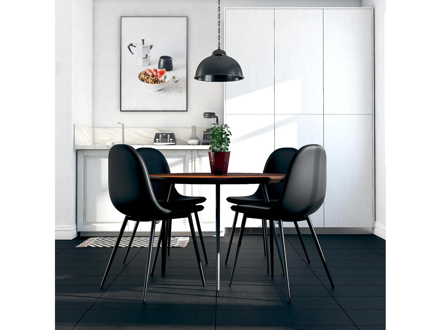 Calvin | Lot de 4 chaises de salle à manger en simili cuir noir