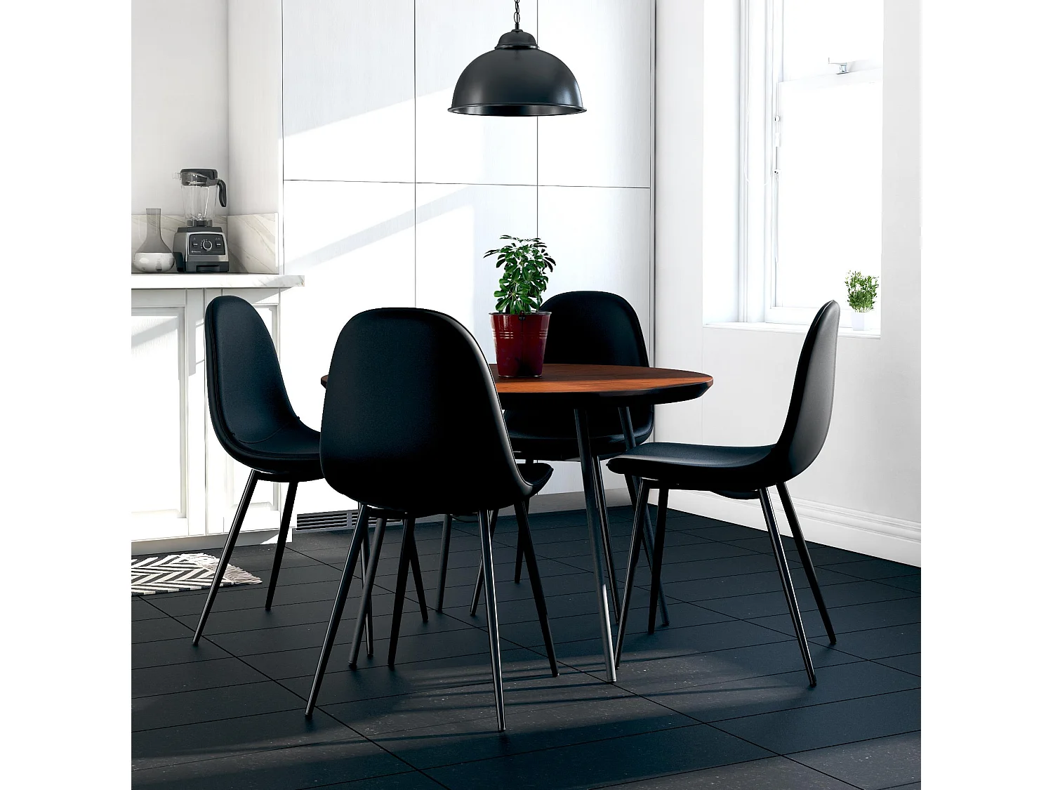 Calvin | Lot de 4 chaises de salle à manger en simili cuir noir