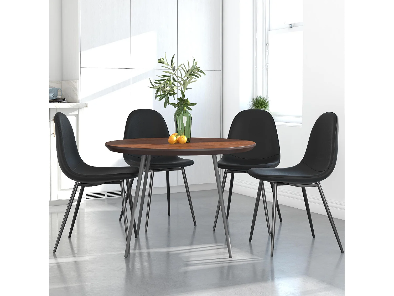 Calvin | Lot de 4 chaises de salle à manger en simili cuir noir