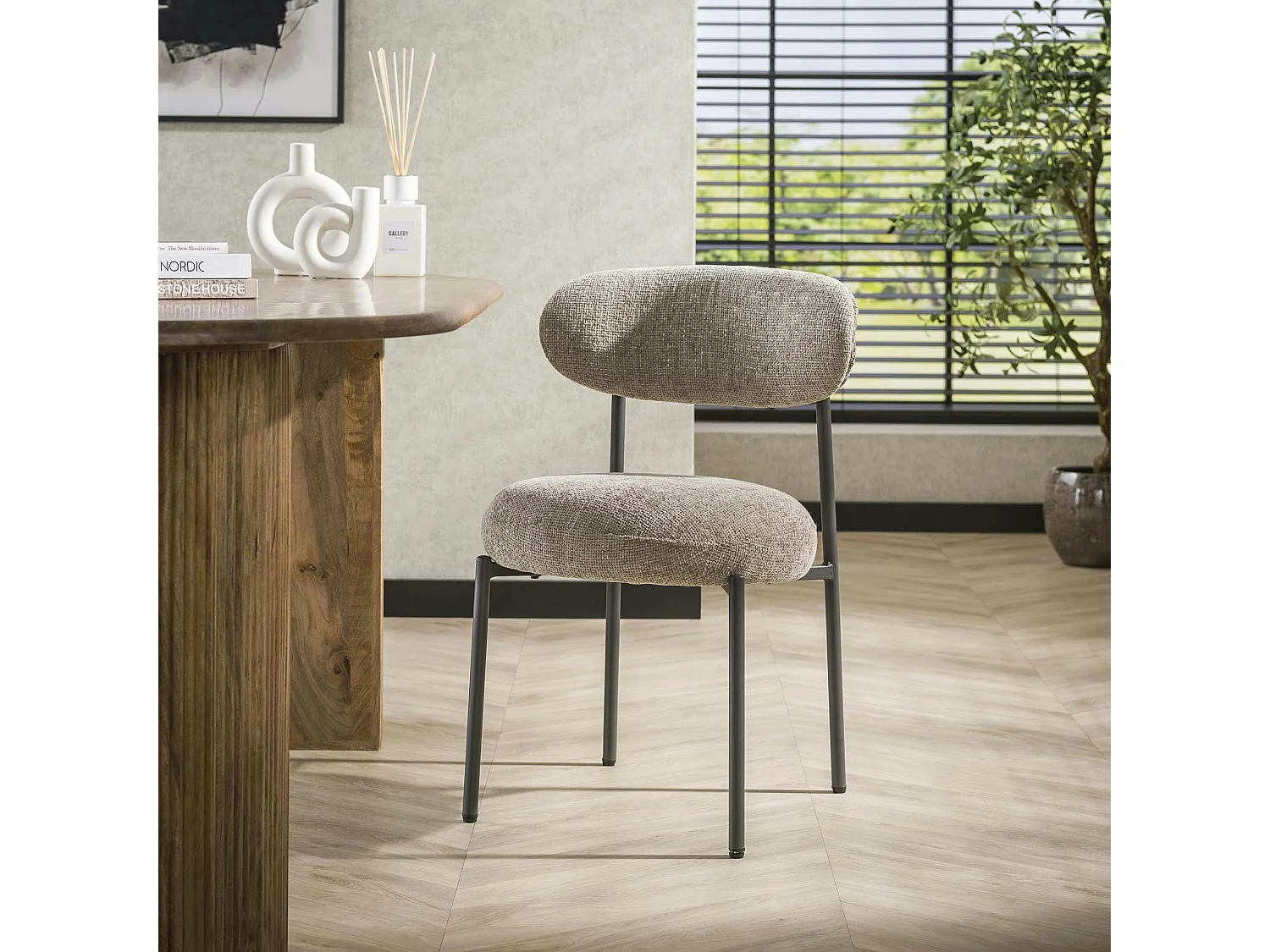 Chaise beige sable moderne en velours tissé (lot de 2) CREEK