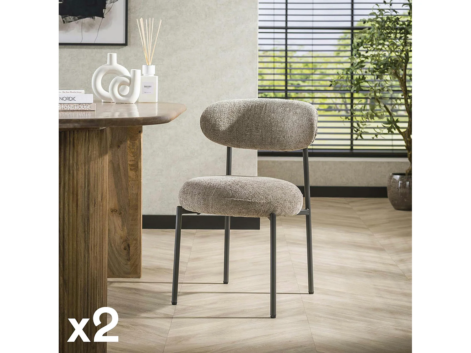 Chaise beige sable moderne en velours tissé (lot de 2) CREEK