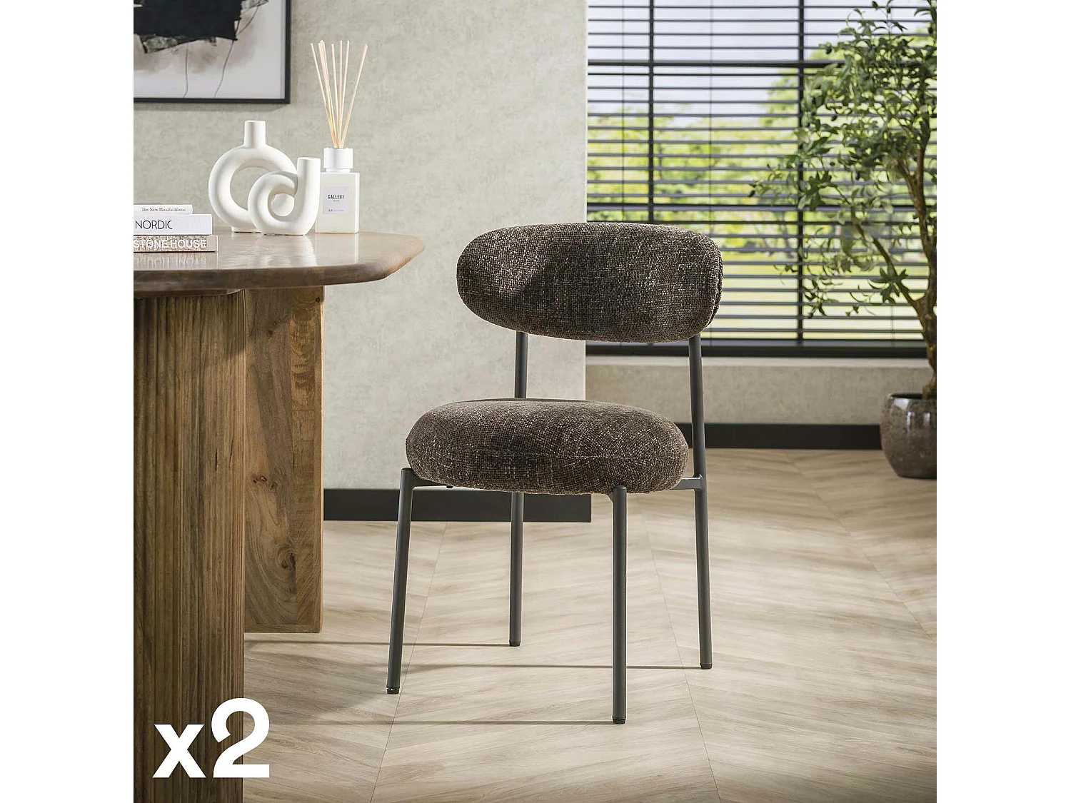 Chaise marron moderne en velours tissé (lot de 2) CREEK