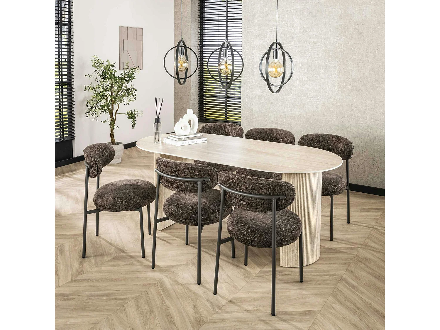 Chaise marron moderne en velours tissé (lot de 2) CREEK