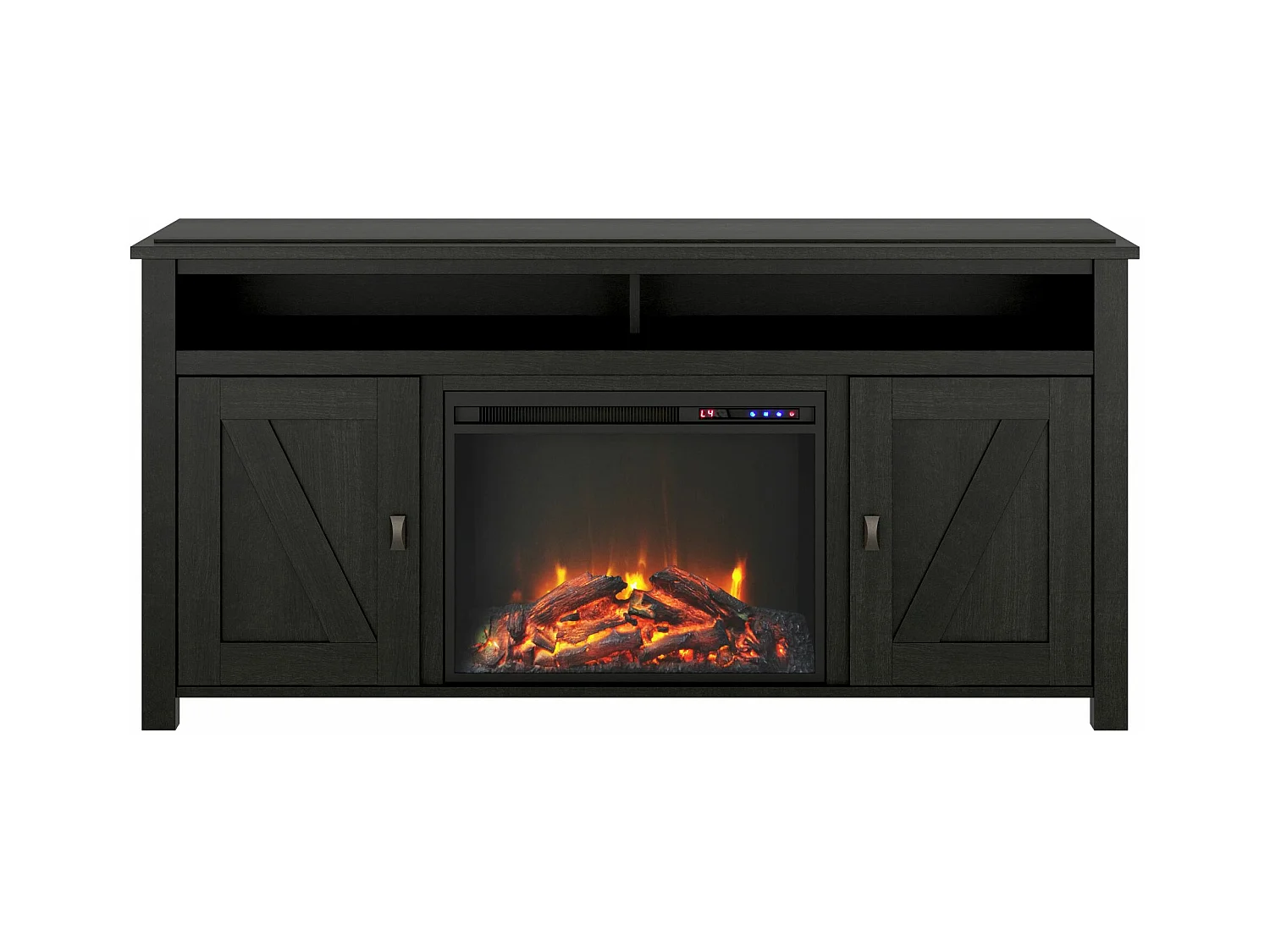 Lowboard met elektrische haard in spaanplaat zwart