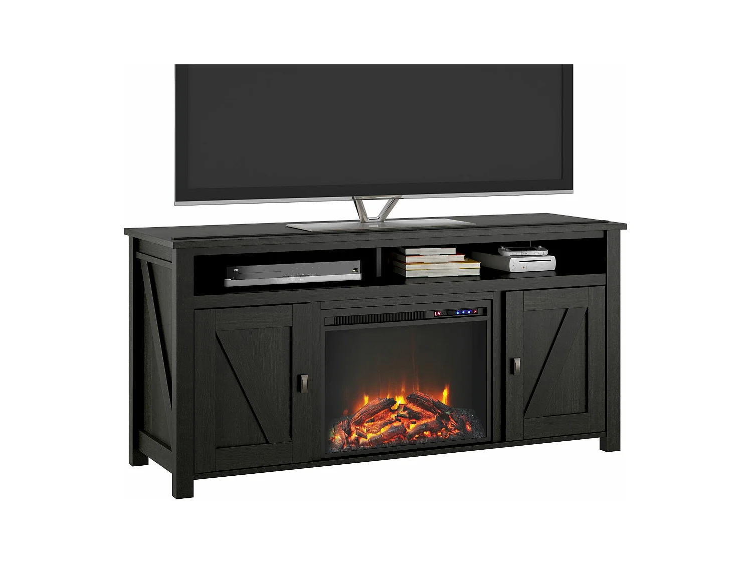 Lowboard met elektrische haard in spaanplaat zwart