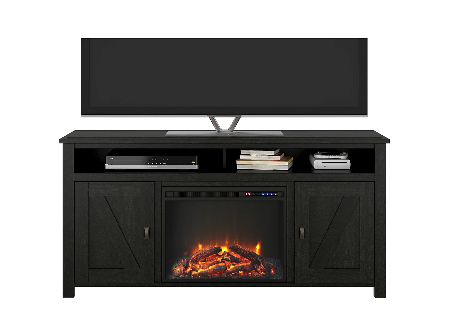 Lowboard met elektrische haard in spaanplaat zwart