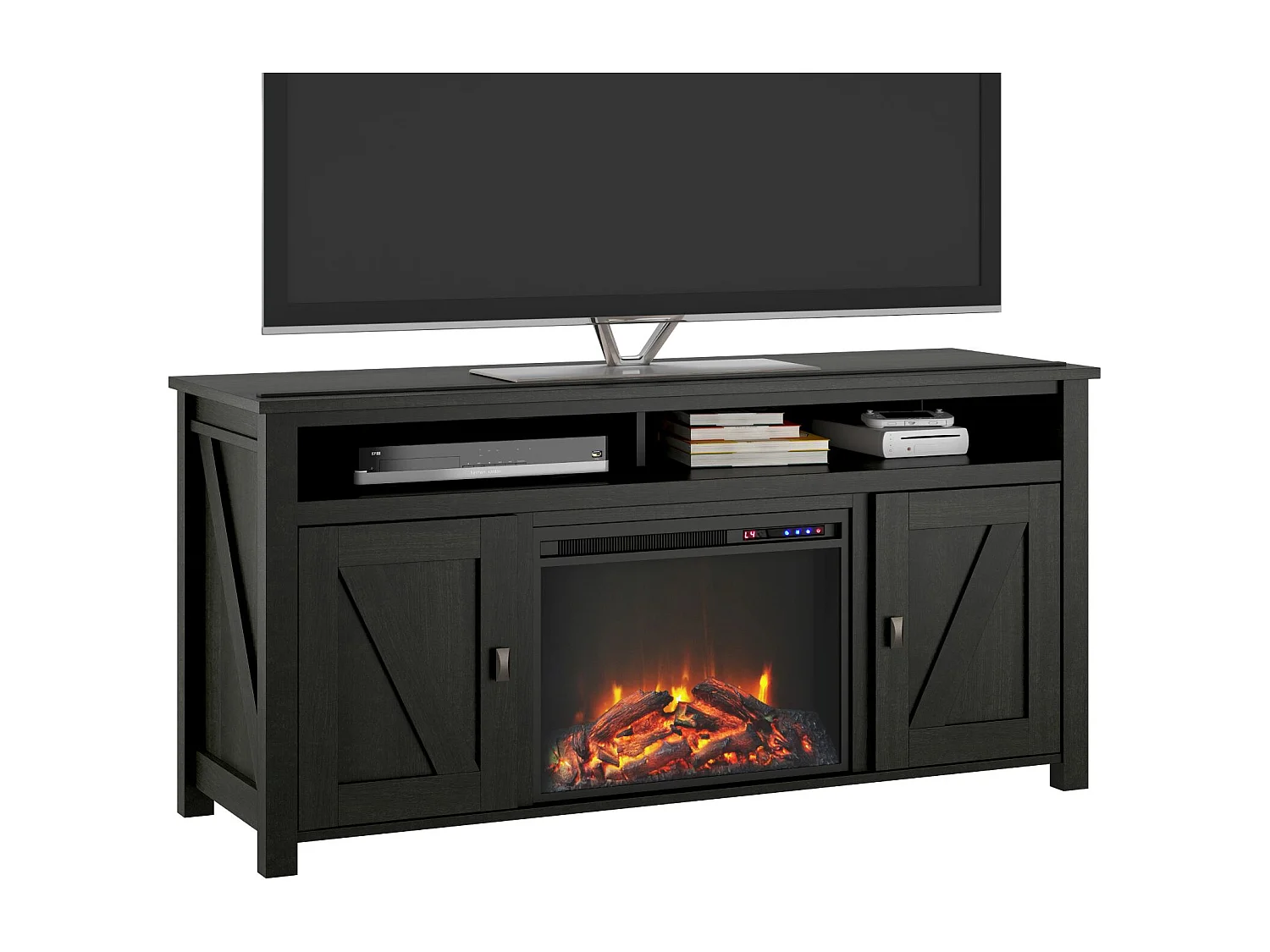 Credenza con camino elettrico in truciolare nero