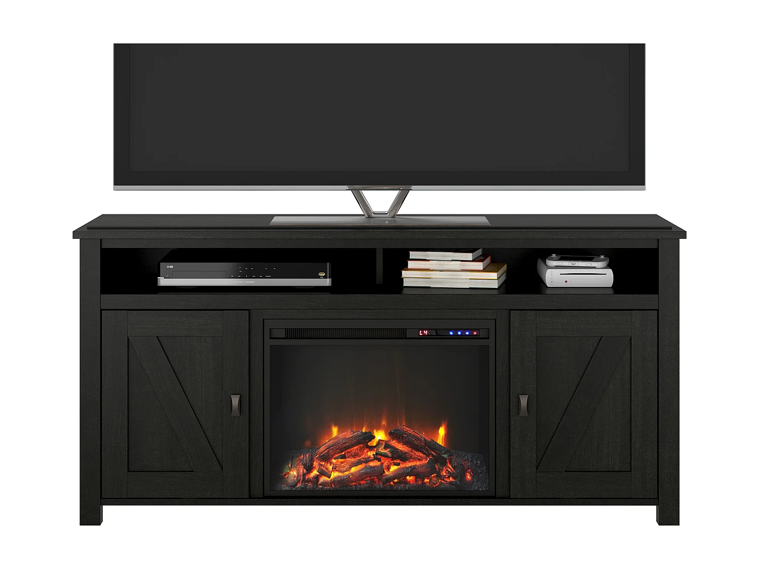 Credenza con camino elettrico in truciolare nero