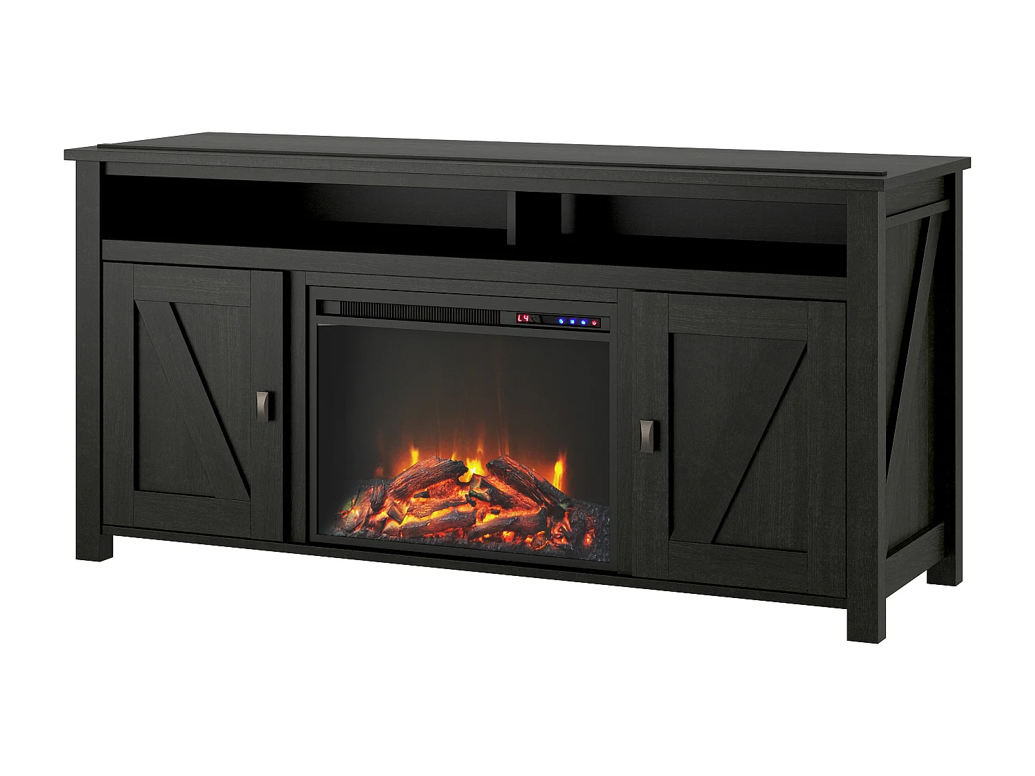 Credenza con camino elettrico in truciolare nero