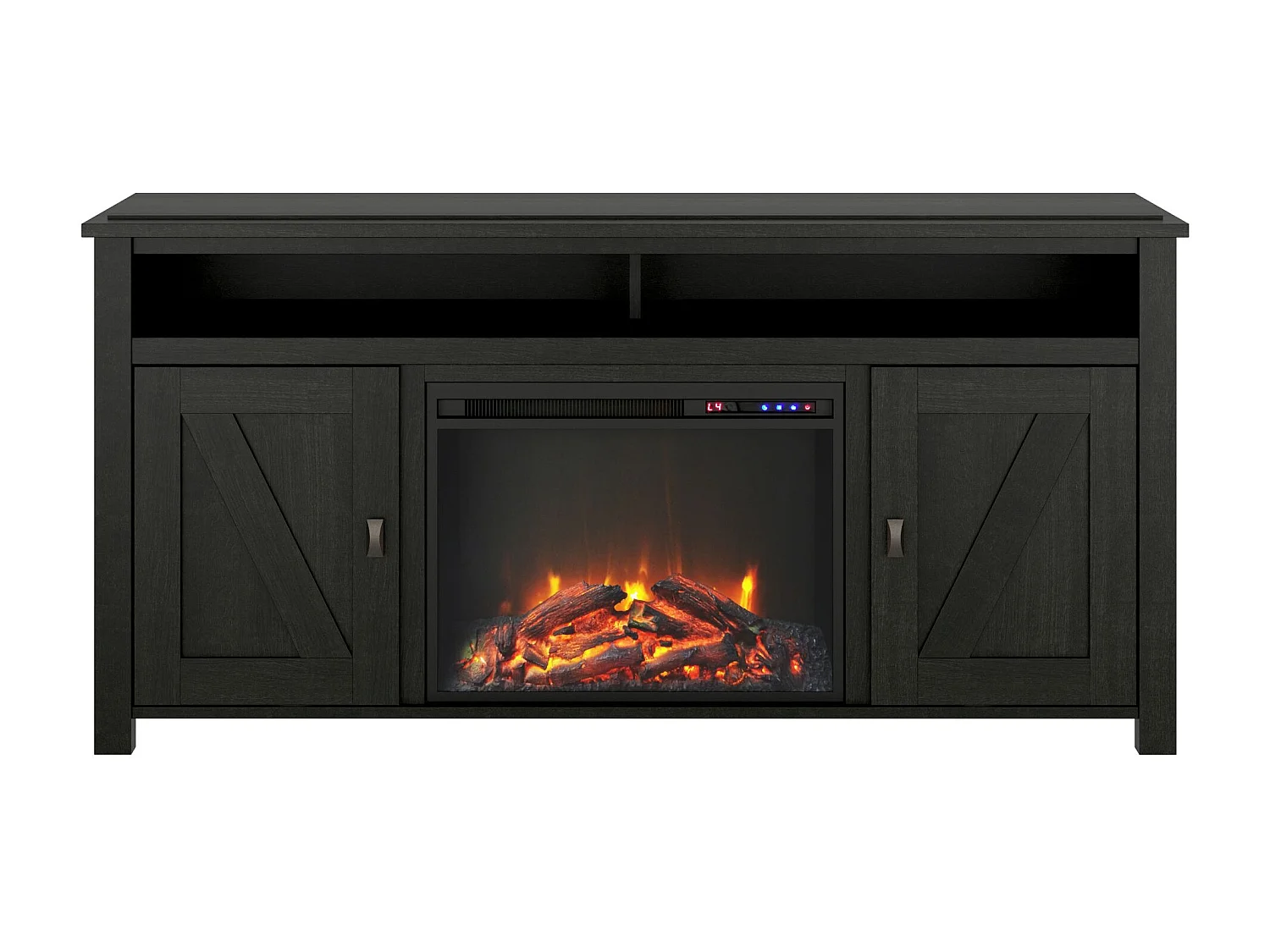 Farmington | Lowboard avec foyer électrique en panneaux de particules noir