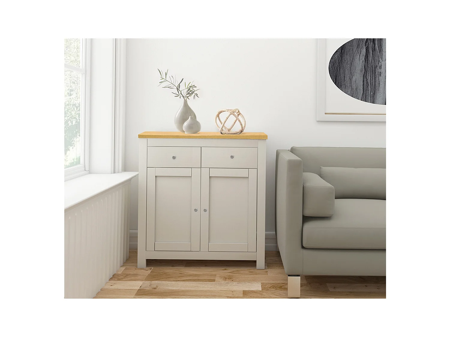 Emerald | Buffet avec 2 portes et 2 tiroirs en MDF chêne et crème