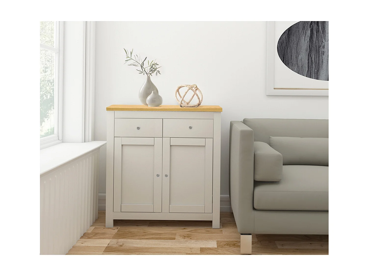 Emerald | Buffet avec 2 portes et 2 tiroirs en MDF chêne et crème