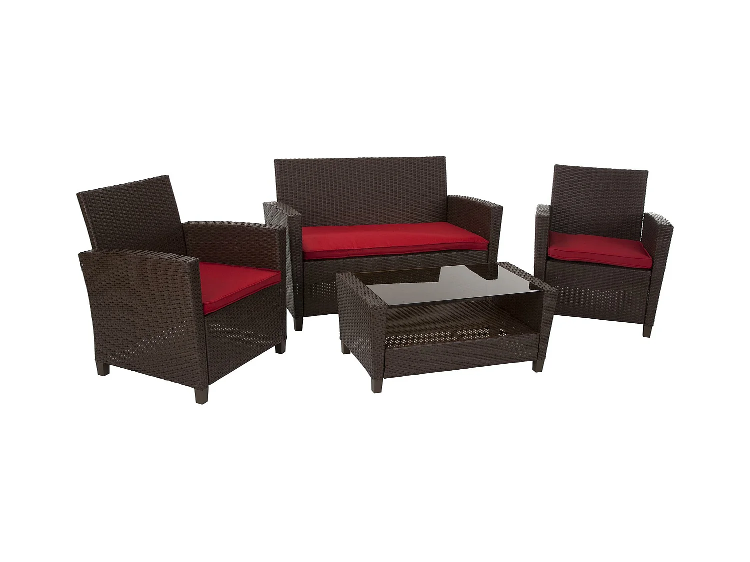 Juego de 4 piezas Conversation en vidrio y resina trenzada marrón